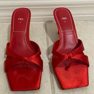 Red Satin Zara Slides